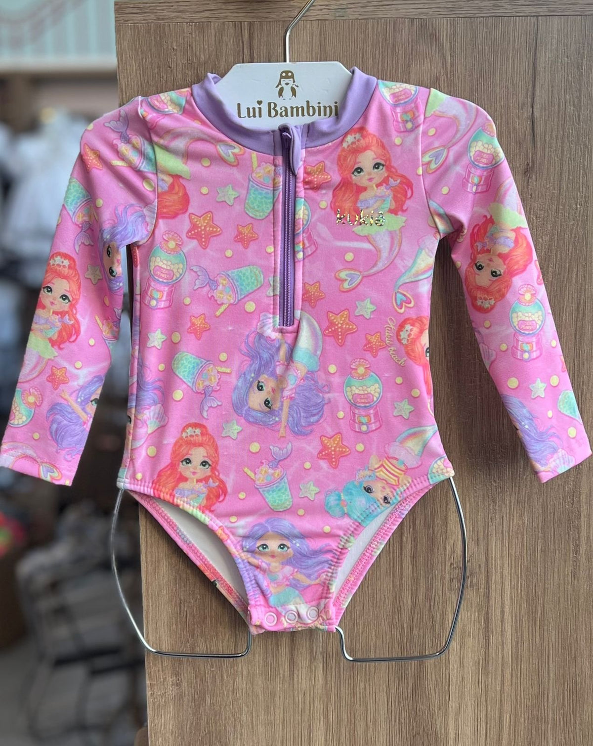 MAIÔ MANGA LONGA SEREIAS FUNDO DO MAR PROTEÇÃO UV50+ MENINA KUKIÊ - ROSA