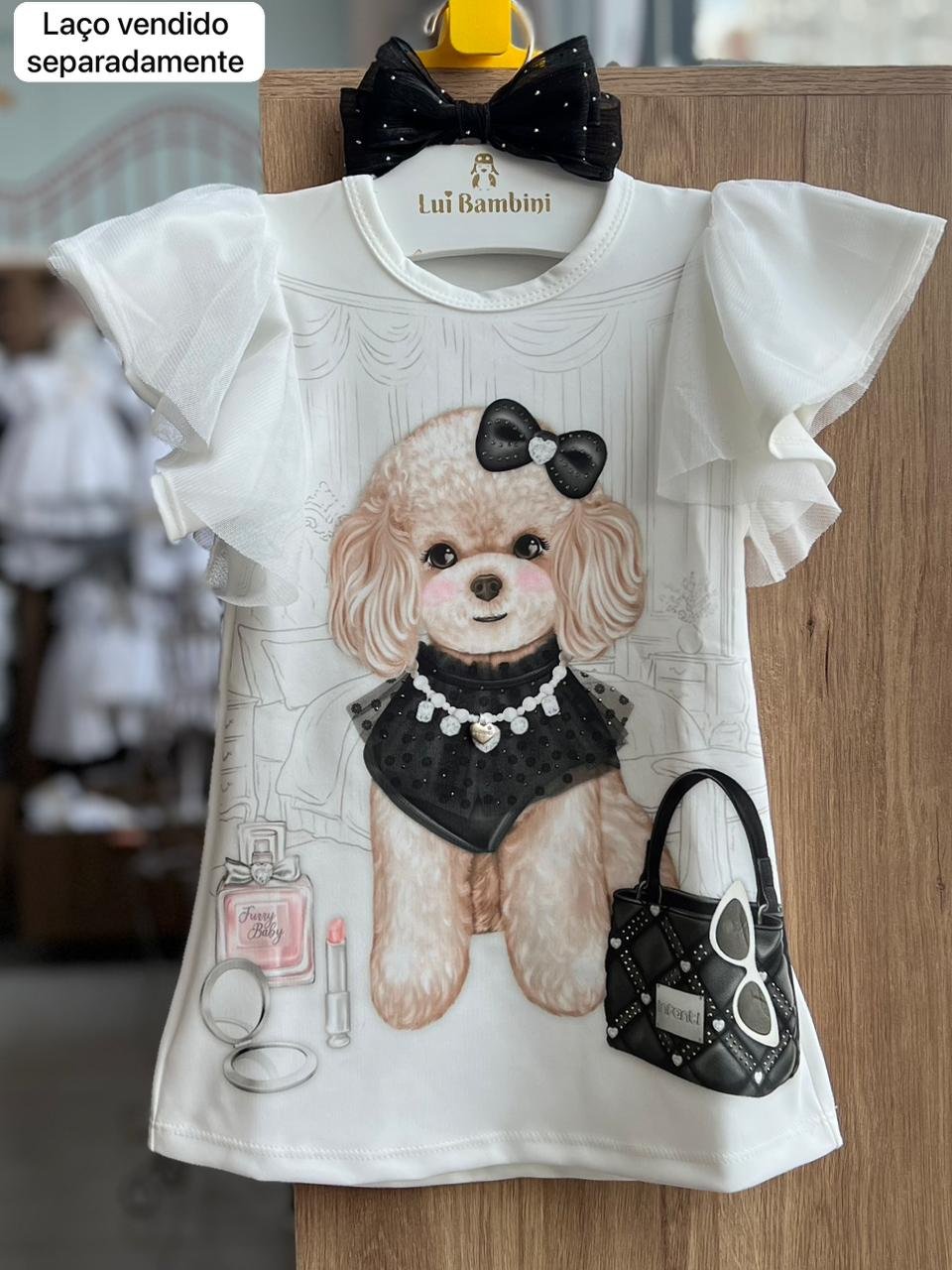 VESTIDO MANGA CURTA CACHORRO FLY TECH STRASS CHIC MENINA INFANTI - OFF/PRETO