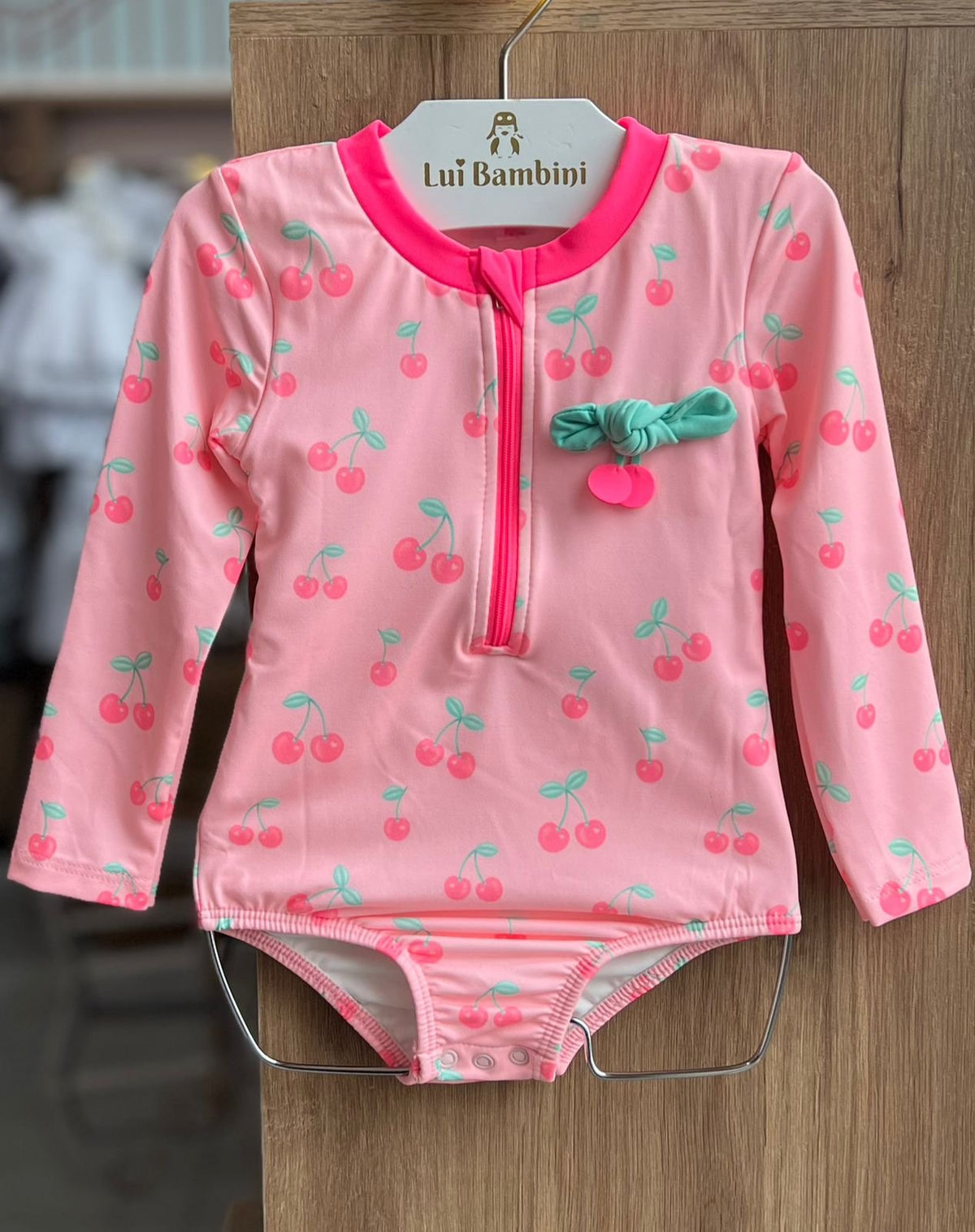 MAIÔ MANGA LONGA CEREJAS ZÍPER PROTEÇÃO UV50+ MENINA INFANTI - ROSA