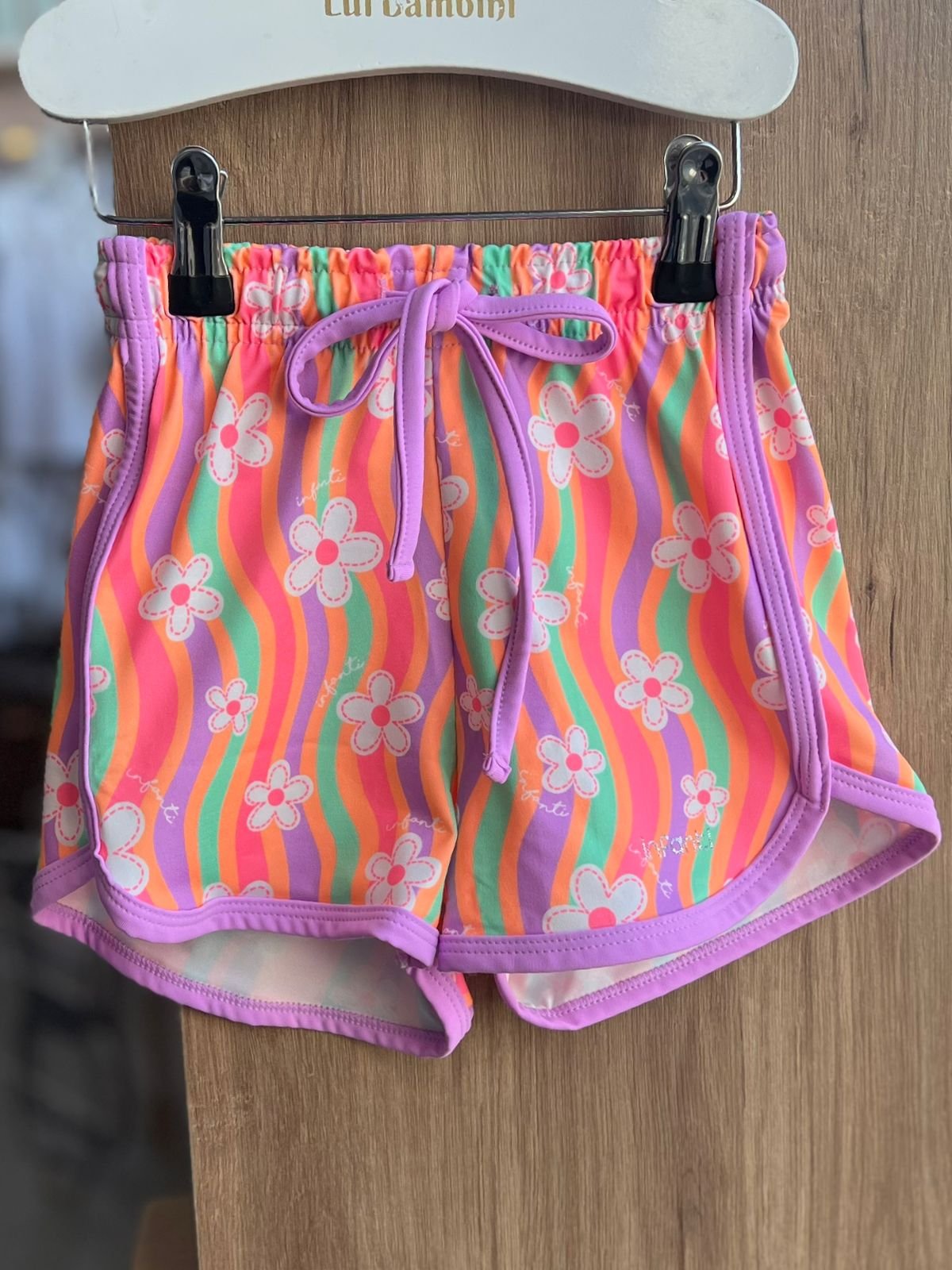 SHORTS SAIDA DE PRAIA NYLON FLORES ONDULADO MENINA INFANTI - LILÁS