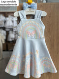VESTIDO ALÇA FLY TECH FADAS BORBOLETAS COM PÉROLAS E STRASS MENINA INFANTI - AZUL CLARO