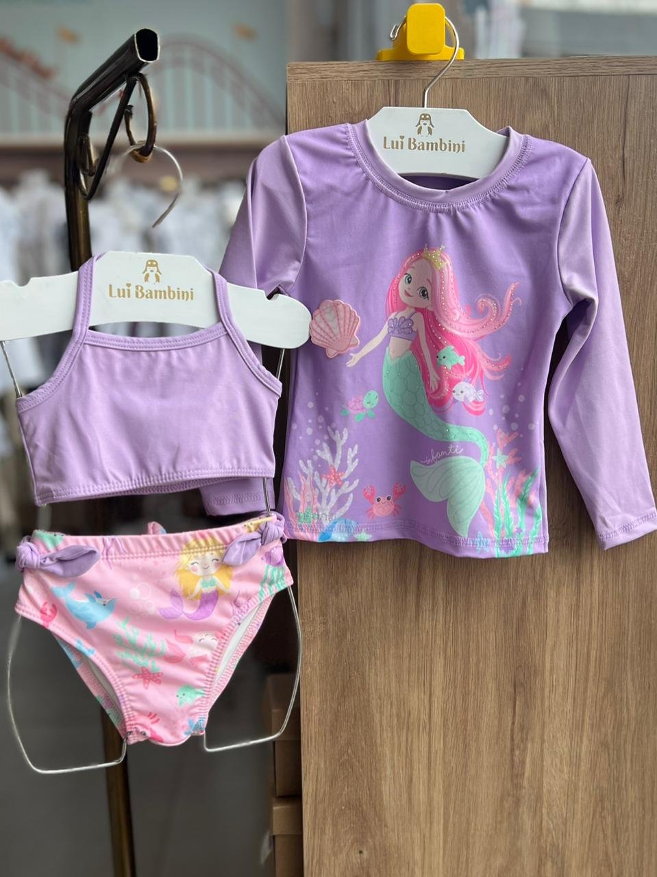 CONJUNTO BLUSA MANGA LONGA SEREIA COM BIQUINI AMARRAÇÃO E CALCINHA PROTEÇÃO UV50+ MENINA INFANTI - LILÁS