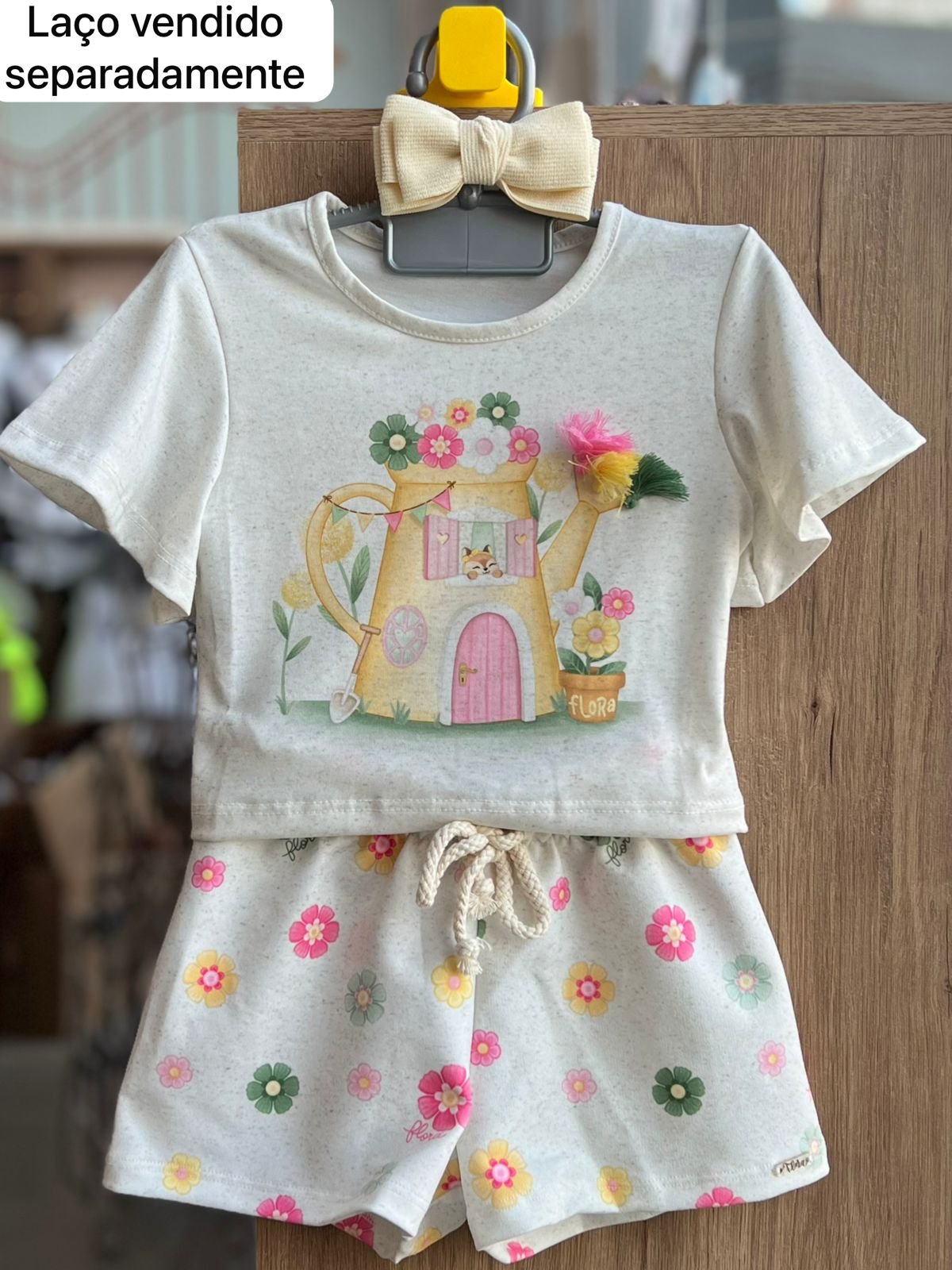 CONJUNTO BLUSA MANGA CURTA BABADO JARDIM FLORES E SHORT MENINA INFANTI - OFF