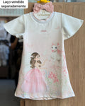 VESTIDO MANGA CURTA FADA UNICORNIO FLORES E STRASS FLY TECH MENINA INFANTI - ROSA CLARO