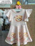 VESTIDO MANGA CURTA BABADO FLY TECH PRINCESS GIRL URSO LAÇO MENINA INFANTI - ROSA CLARO