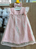VESTIDO MANGA CURTA TULE PAETES BORBOLETAS BABADO MENINA INFANTI - ROSA CLARO
