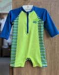 MACACÃO MACAQUINHO MANGA LONGA LISTRADO ZÍPER PROTEÇÃO UV50+ MENINO LUC BOO - AZUL/VERDE
