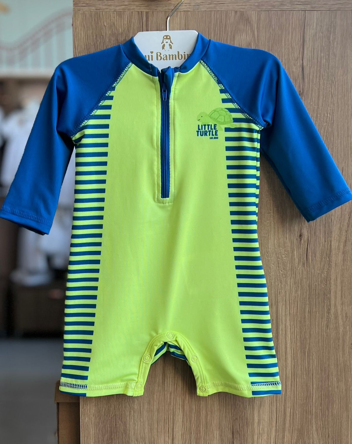 MACACÃO MACAQUINHO MANGA LONGA LISTRADO ZÍPER PROTEÇÃO UV50+ MENINO LUC BOO - AZUL/VERDE
