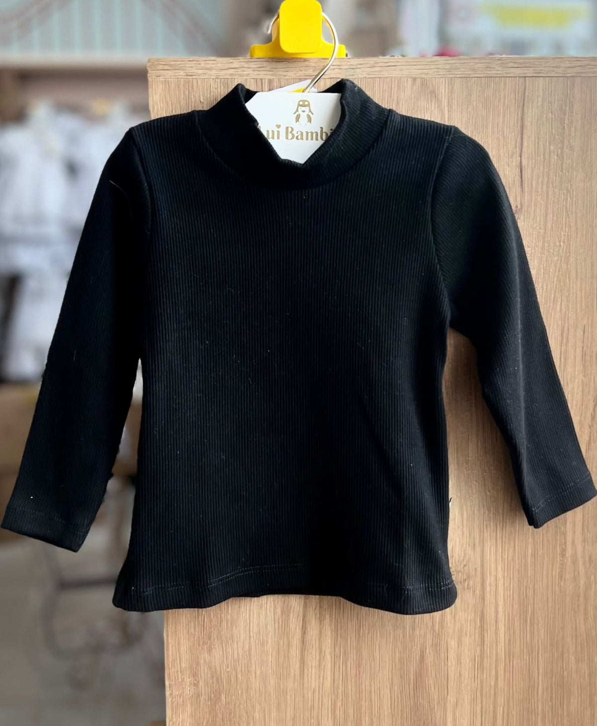 BLUSA MANGA LONGA CANELADA GOLA ALTA  BÁSICA MENINA HAVE FUN - PRETO