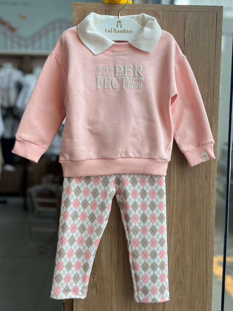CONJUNTO MOLETOM BLUSÃO MANGA LONGA GOLA PERFECT E CALÇA LEGGING MENINA HAVE FUN - ROSA CLARO