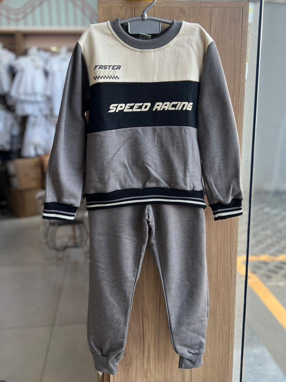 CONJUNTO BLUSÃO MANGA LONGA SPEED RACING CORRIDA MOLETOM E CALÇA MENINO HAVE FUN - PRETO/CINZA