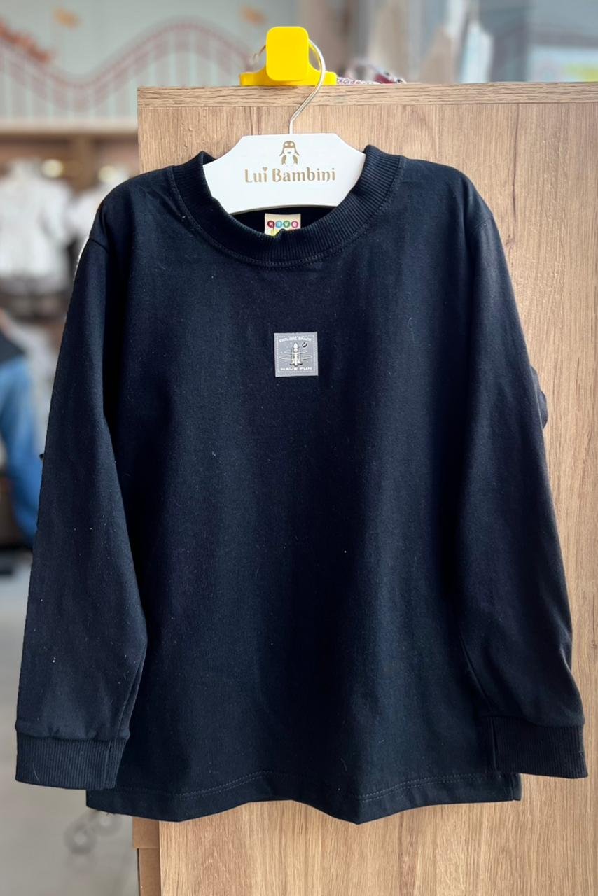 CAMISETA MANGA LONGA MINIMALISTA CENTRALIZADO PEITO MENINO HAVE FUN - PRETO