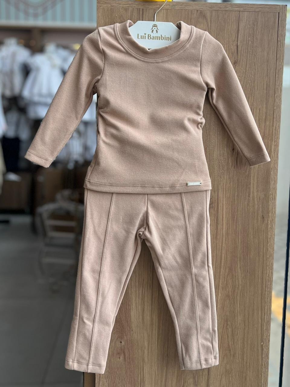 CONJUNTO BLUSA MANGA LONGA E CALÇA FLANELADA CONFORT BÁSICA MENINA HAVE FUN - BEGE