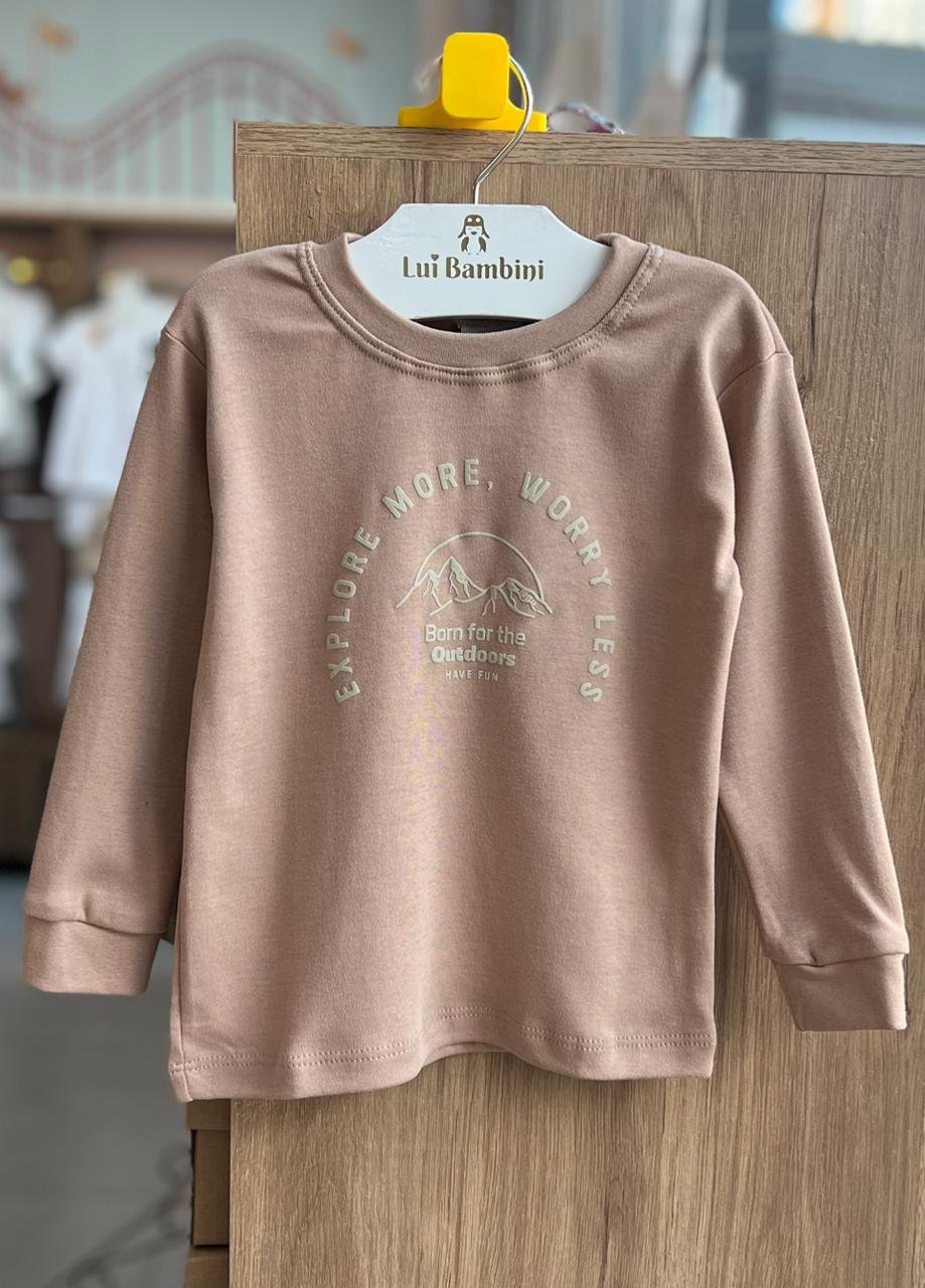 CAMISETA MANGA LONGA MONTANHAS EXPLORE MORE MENINO HAVE FUN - BEGE ESCURO