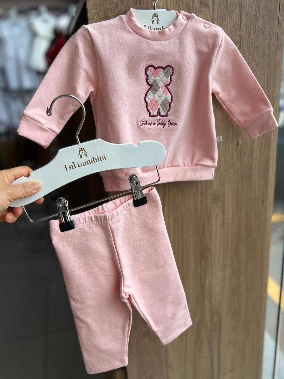 CONJUNTO BLUSÃO MANGA LONGA URSO E CALÇA MOLETOM MENINA HAVE FUN - ROSA CLARO