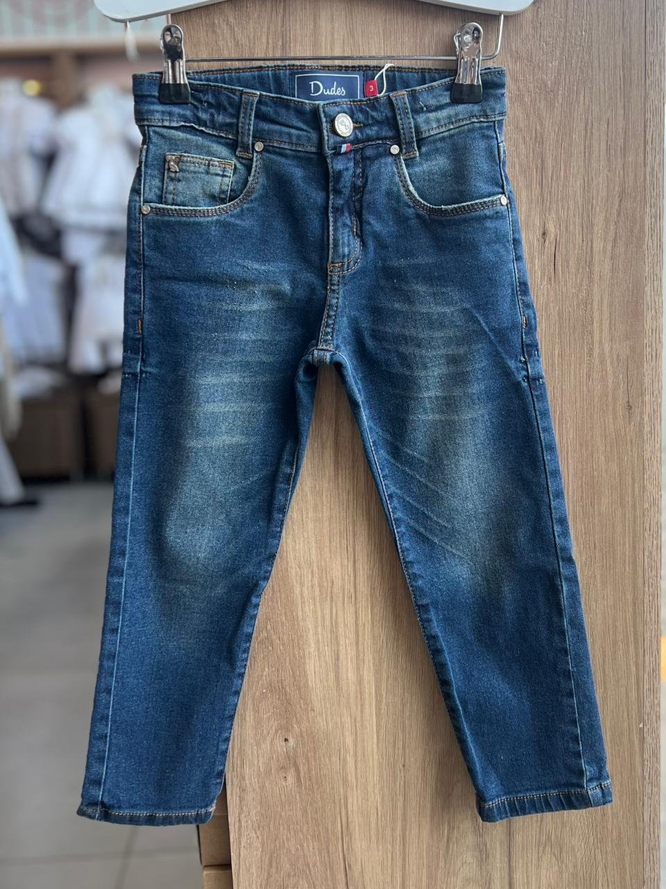 CALÇA AJUSTE INTERNO BOLSO DODO JEANS RISCAS MENINO DUDES - JEANS