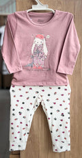 CONJUNTO PIJAMA MANGA LONGA COELHO BRILHA NO ESCURO E CALÇA MENINA ELIAN - ROSE/OFF