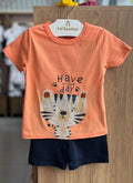 CONJUNTO CAMISETA MANGA CURTA GAIVOTA E BERMUDA MENINO ELIAN - LARANJA/MARINHO