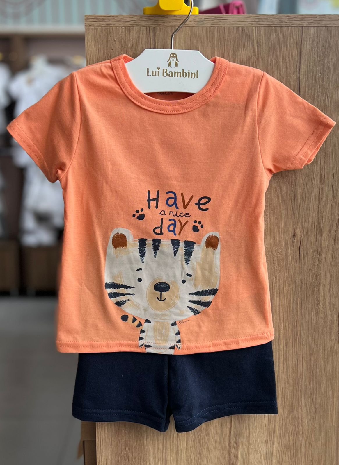 CONJUNTO CAMISETA MANGA CURTA GAIVOTA E BERMUDA MENINO ELIAN - LARANJA/MARINHO