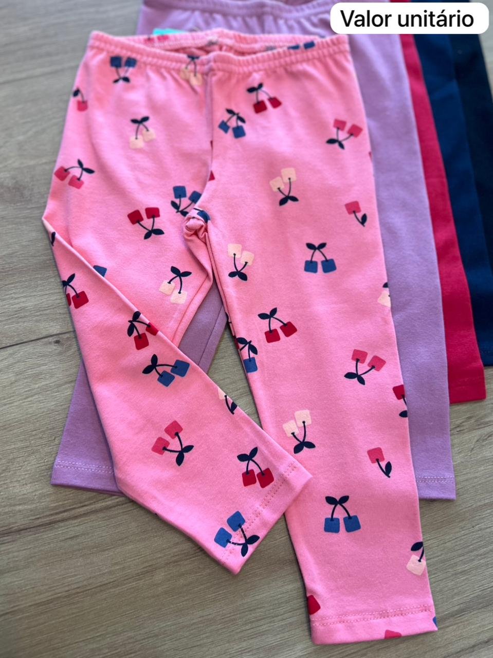 CALCA LEGGING ELÁSTICO CÓS CEREJAS QUADRADA MENINA ELIAN - ROSA