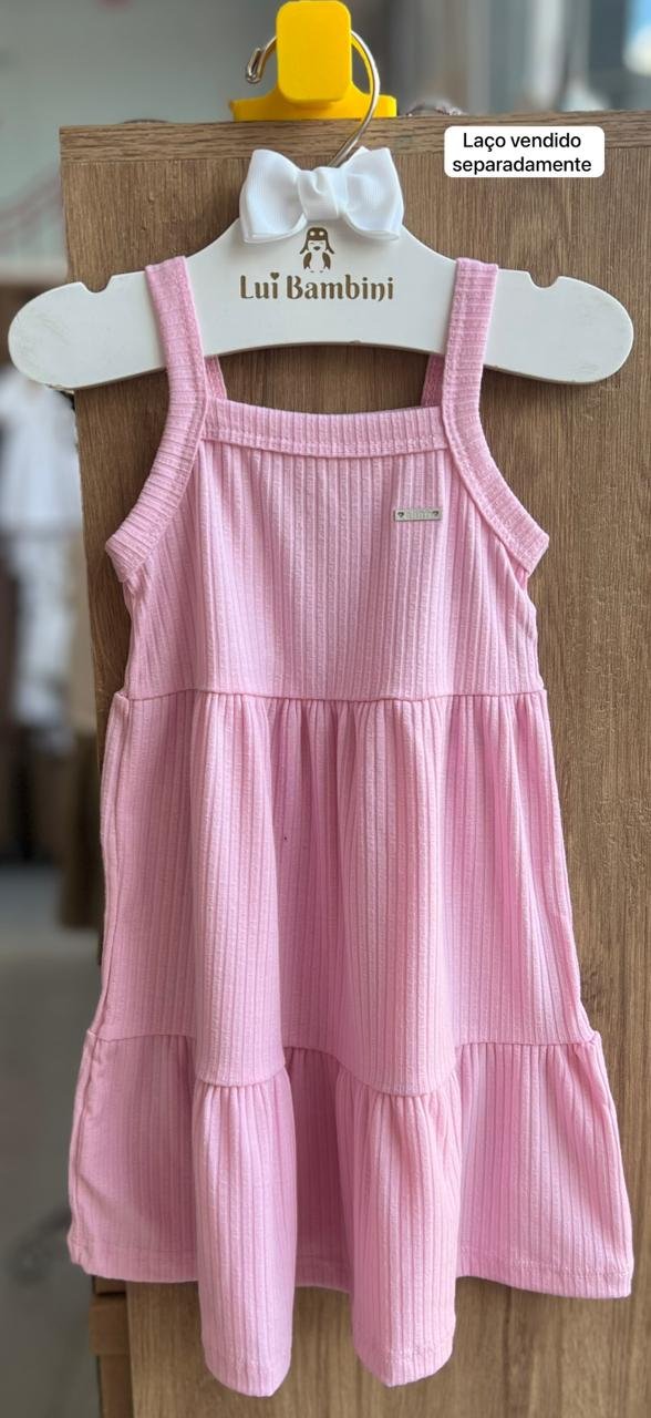 VESTIDO ALÇA CANELADO BÁSICO MINIMALISTA MENINA ELIAN - ROSA CLARO