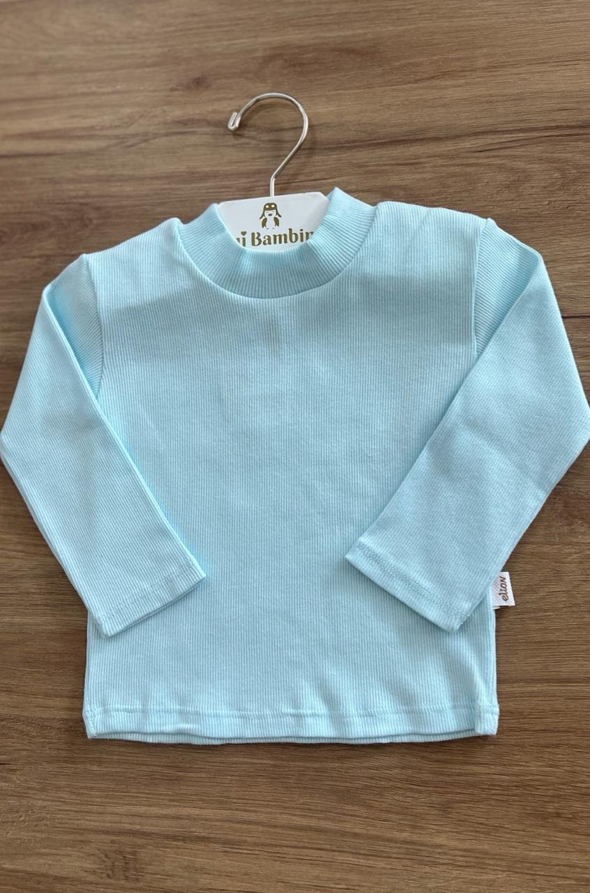 BLUSA MANGA LONGA CANELADO LISA BÁSICO MENINA ELIAN - AZUL CLARO