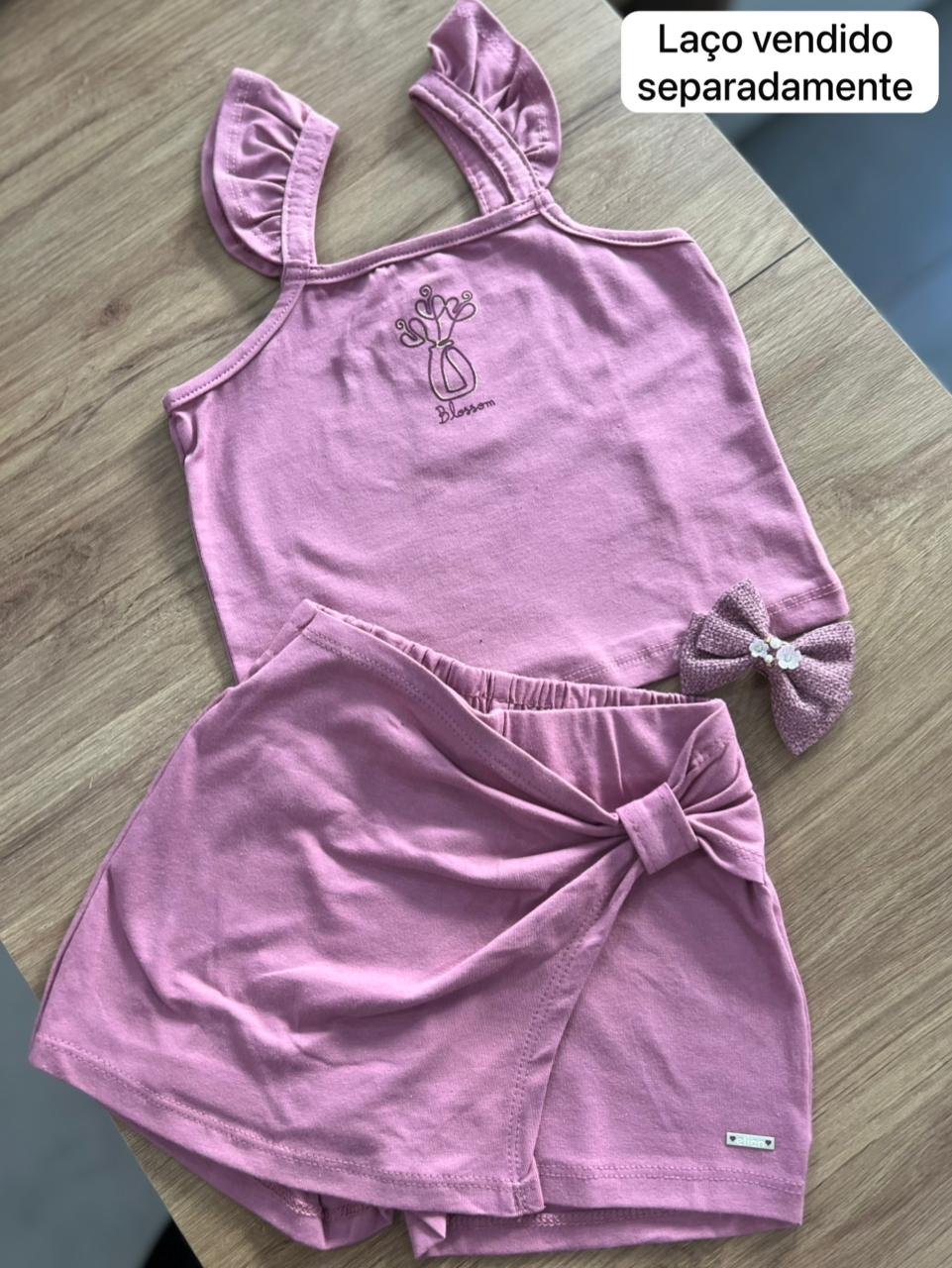 CONJUNTO BLUSA ALÇA BABADO FLOR BORDADO E SHORT SAIA MENINA ELIAN - LILÁS
