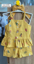 CONJUNTO BLUSA ALÇA BABADO PICOLE TUCANO E SHORT MENINA ELIAN - AMARELO