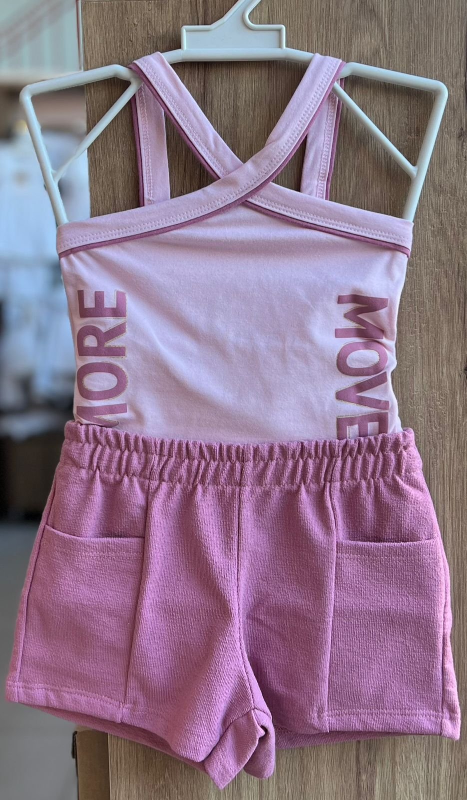 CONJUNTO BLUSA ALÇA MOVE MORE E SHORT MENINA ELIAN - ROSA CLARO