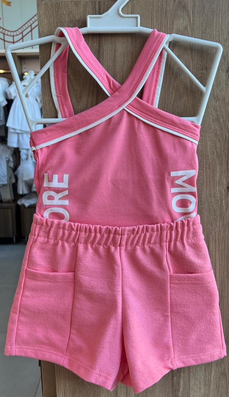 CONJUNTO BLUSA ALÇA MOVE MORE E SHORT MENINA ELIAN - ROSA