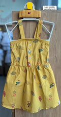 VESTIDO ALÇA FRUTAS TROPICAIS BOTÕES MENINA ELIAN - AMARELO
