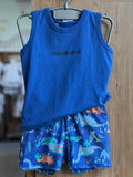 CONJUNTO CAMISETA REGATA SUMMER ADVENTURES E SHORT DINOSSAURO NYLON MENINO PULLA BULLA - AZUL