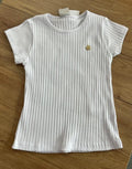 BLUSA MANGA CURTA CANELADO MINIMALISTA FLOR PINGENTE MENINA PULLA BULLA - BRANCO