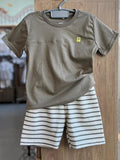 CONJUNTO CAMISETA MANGA CURTA COQUEIRO MINIMALISTA E BERMUDA MENINO PULLA BULLA - VERDE/AREIA