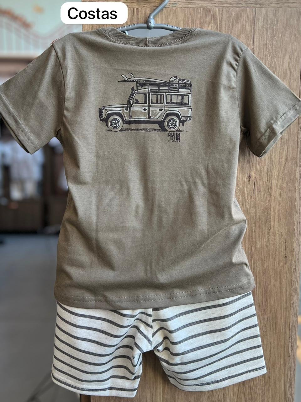 CONJUNTO CAMISETA MANGA CURTA COQUEIRO MINIMALISTA E BERMUDA MENINO PULLA BULLA - VERDE/AREIA