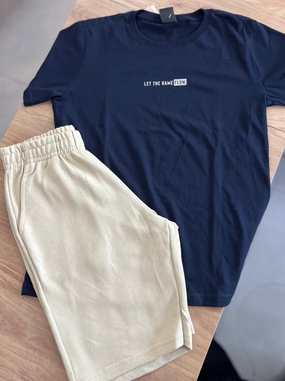 CONJUNTO CAMISETA MANGA CURTA LET THE GAME FLOW E BERMUDA MENINO PULLA BULLA - MARINHO/BEGE