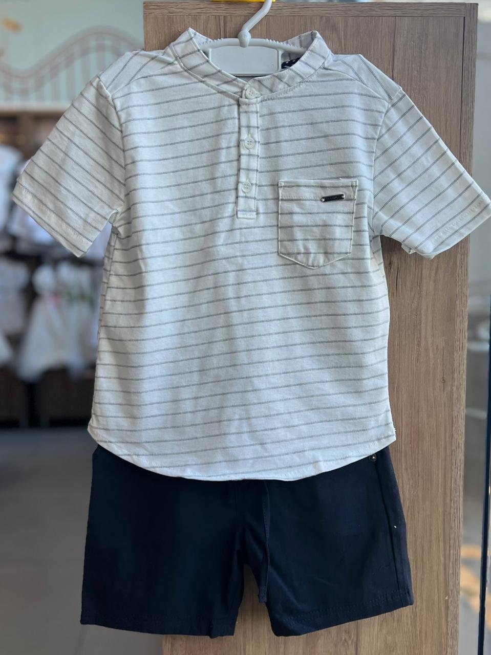 CONJUNTO CAMISETA MANGA CURTA LISTRAS BATA E BERMUDA MENINO JOHNNY FOX - OFF/MARINHO
