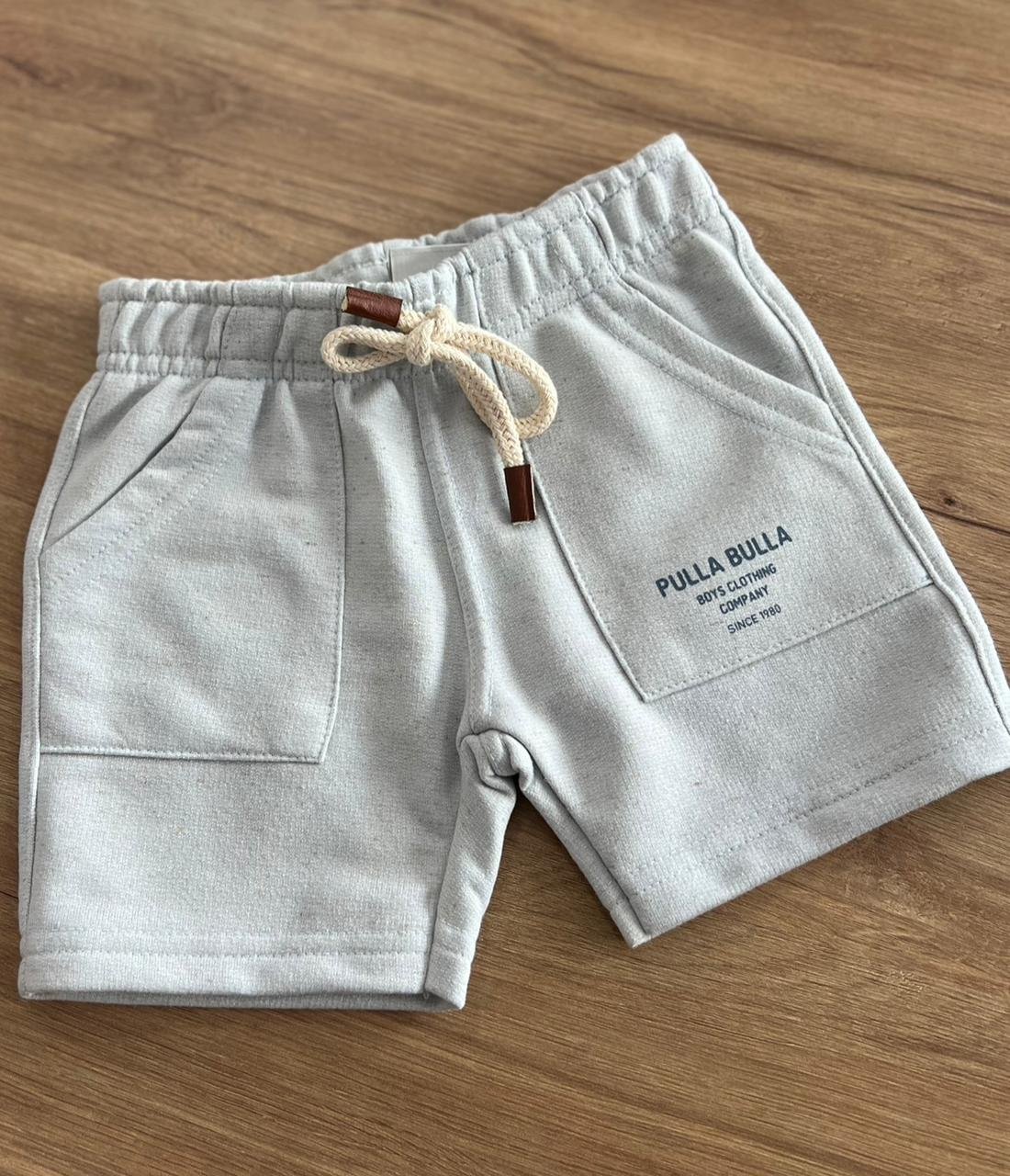 BERMUDA MOLETOM CORDÃO ELÁSTICO CÓS BOLSO MENINO PULLA BULLA - AZUL CLARO