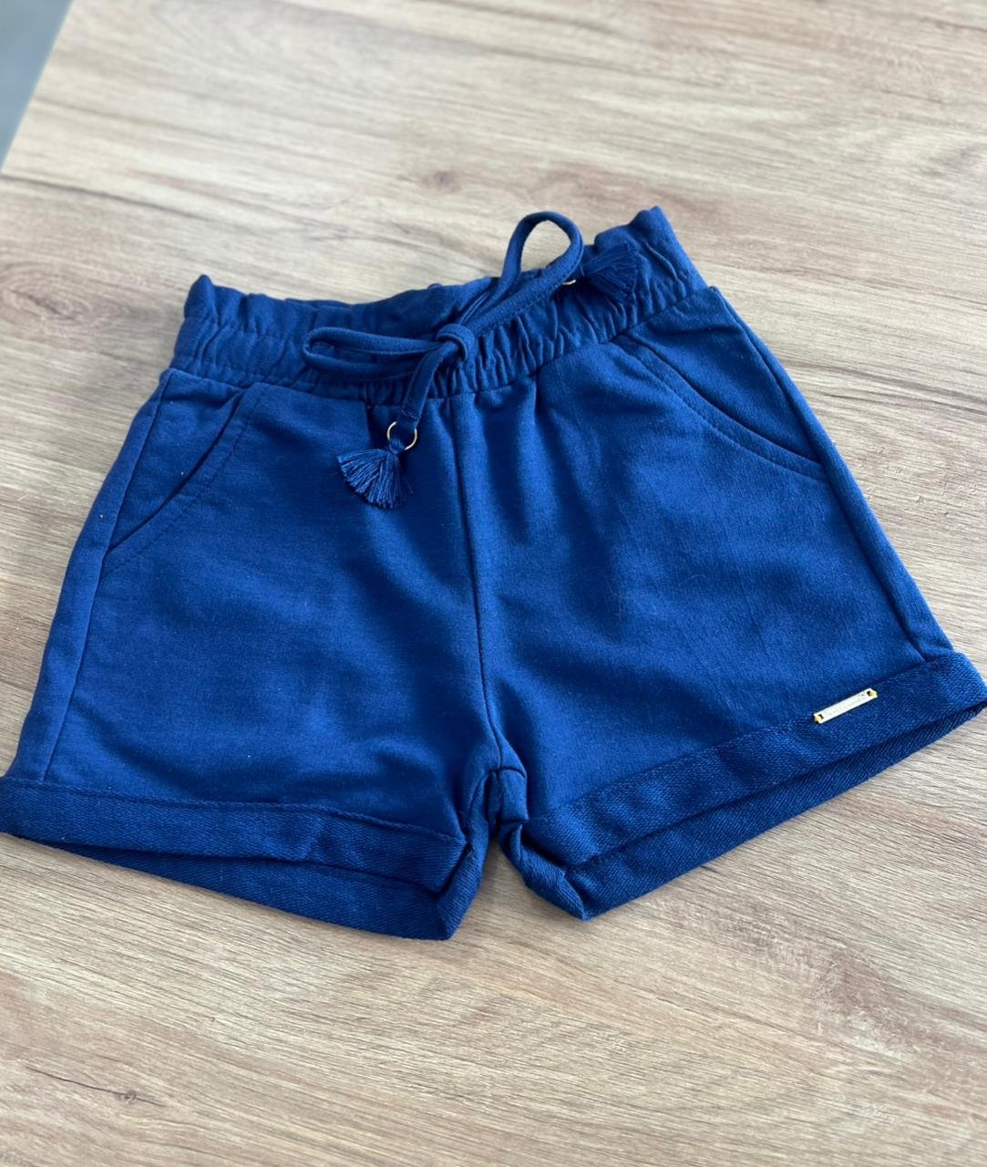 SHORT MOLETOM CORDÃO ELÁSTICO CÓS BOLSO FACA E BARRA DOBRADA MENINA PULLA BULLA - MARINHO