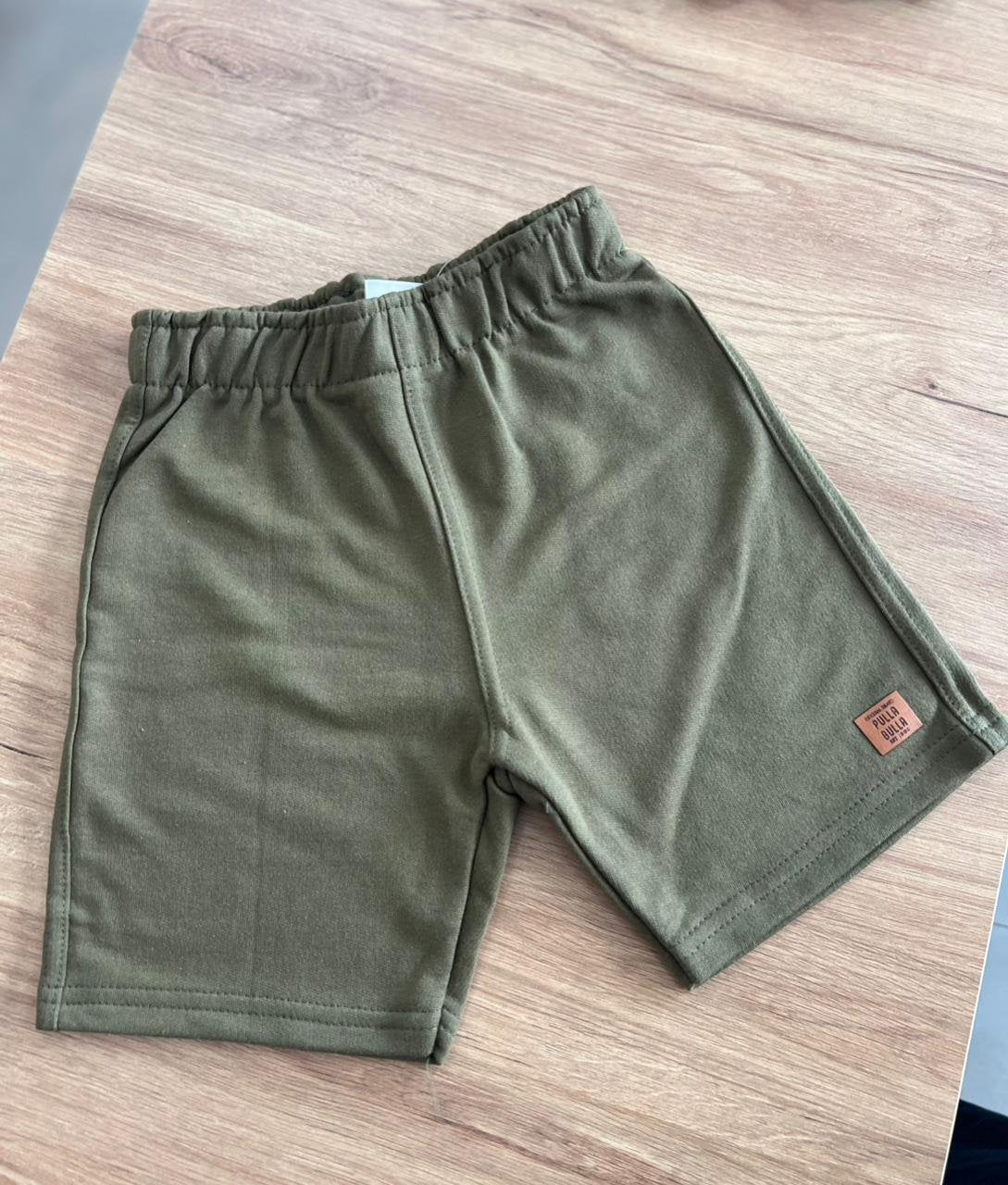 BERMUDA LISA BÁSICA ELÁSTICO CÓS MOLETOM MENINO PULLA BULLA - VERDE MUSGO