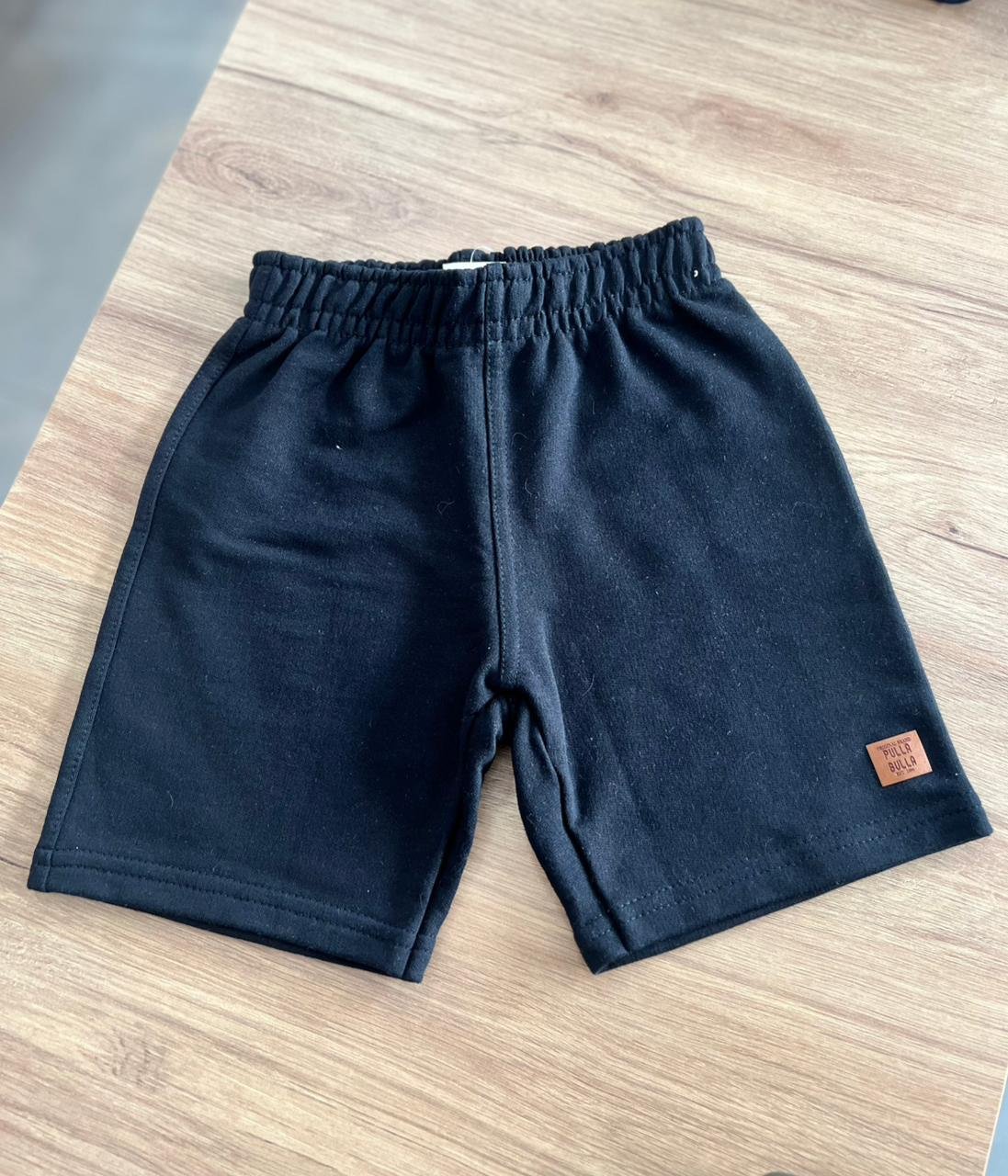 BERMUDA LISA BÁSICA ELÁSTICO CÓS MOLETOM MENINO PULLA BULLA - PRETO