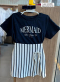 CONJUNTO BLUSA MANGA CURTA MERMAID E SHORT SAIA LISTRADO MENINA PULLA BULLA - MARINHO/OFF