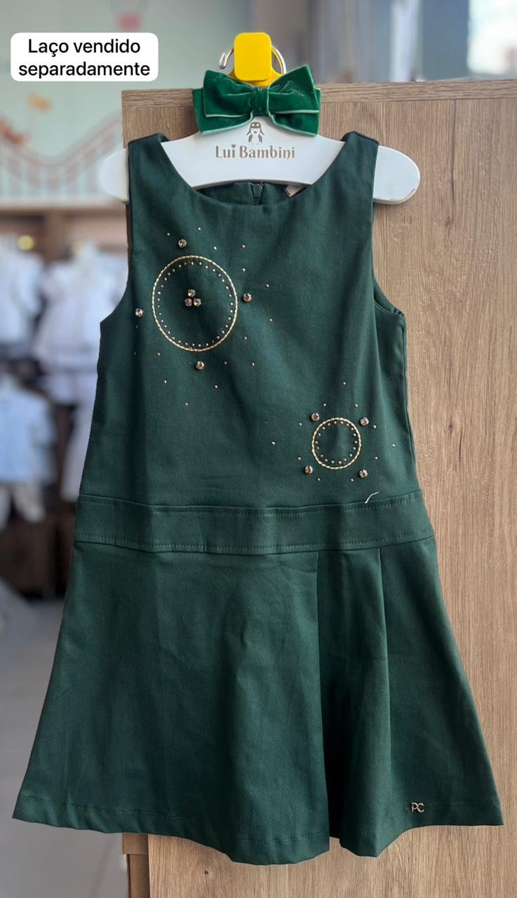VESTIDO REGATA CÍRCULO BORDADO PEDRAS  STRASS MENINA PETIT CHERIE - VERDE