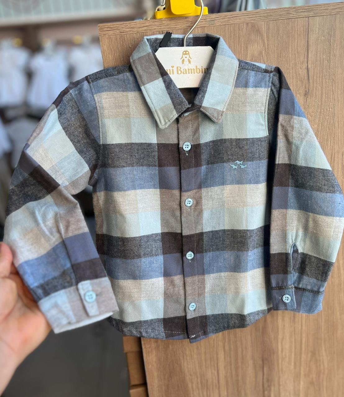 CAMISA MANGA LONGA FLANELADO XADREZ FESTA JUNINA MENINO FBR - AZUL/CINZA
