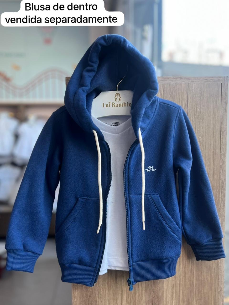 JAQUETA MANGA LONGA CAPUZ ZÍPER MOLETOM PASSAROS MINIMALISTA MENINO FBR - AZUL