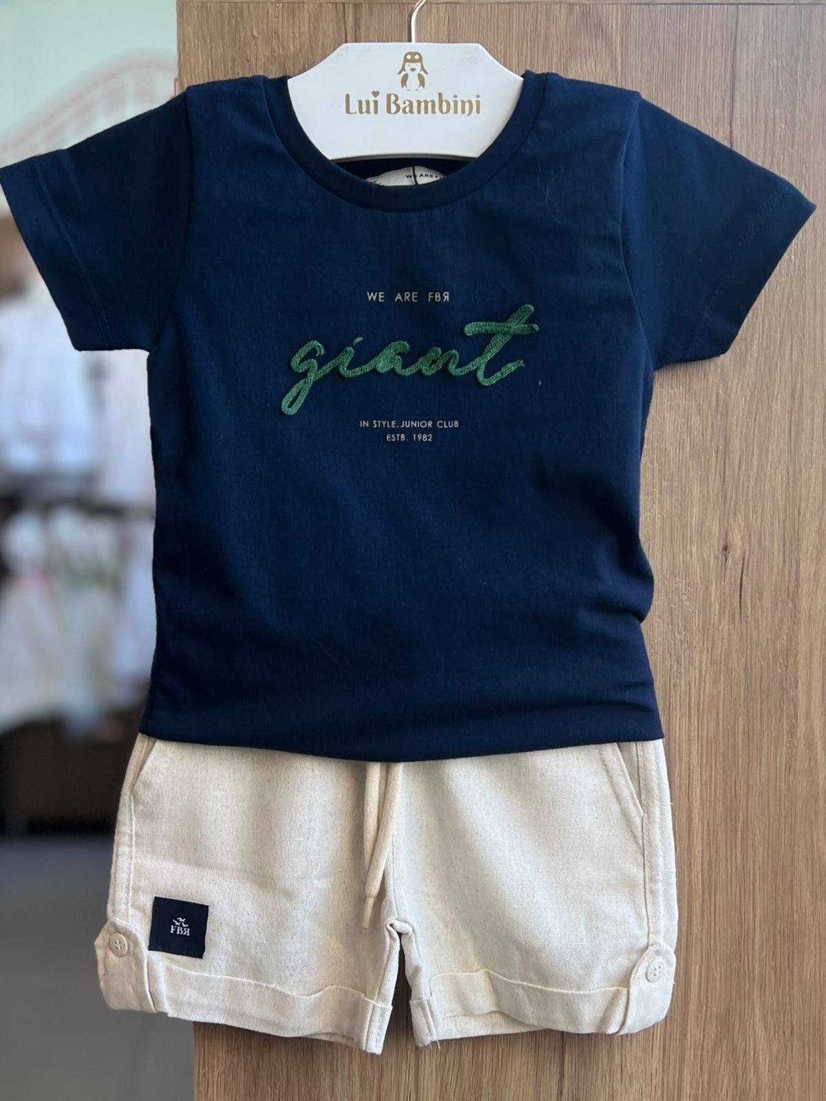 CONJUNTO CAMISETA MANGA CURTA GIANT E BERMUDA LINHO MENINO FBR - MARINHO/AREIA