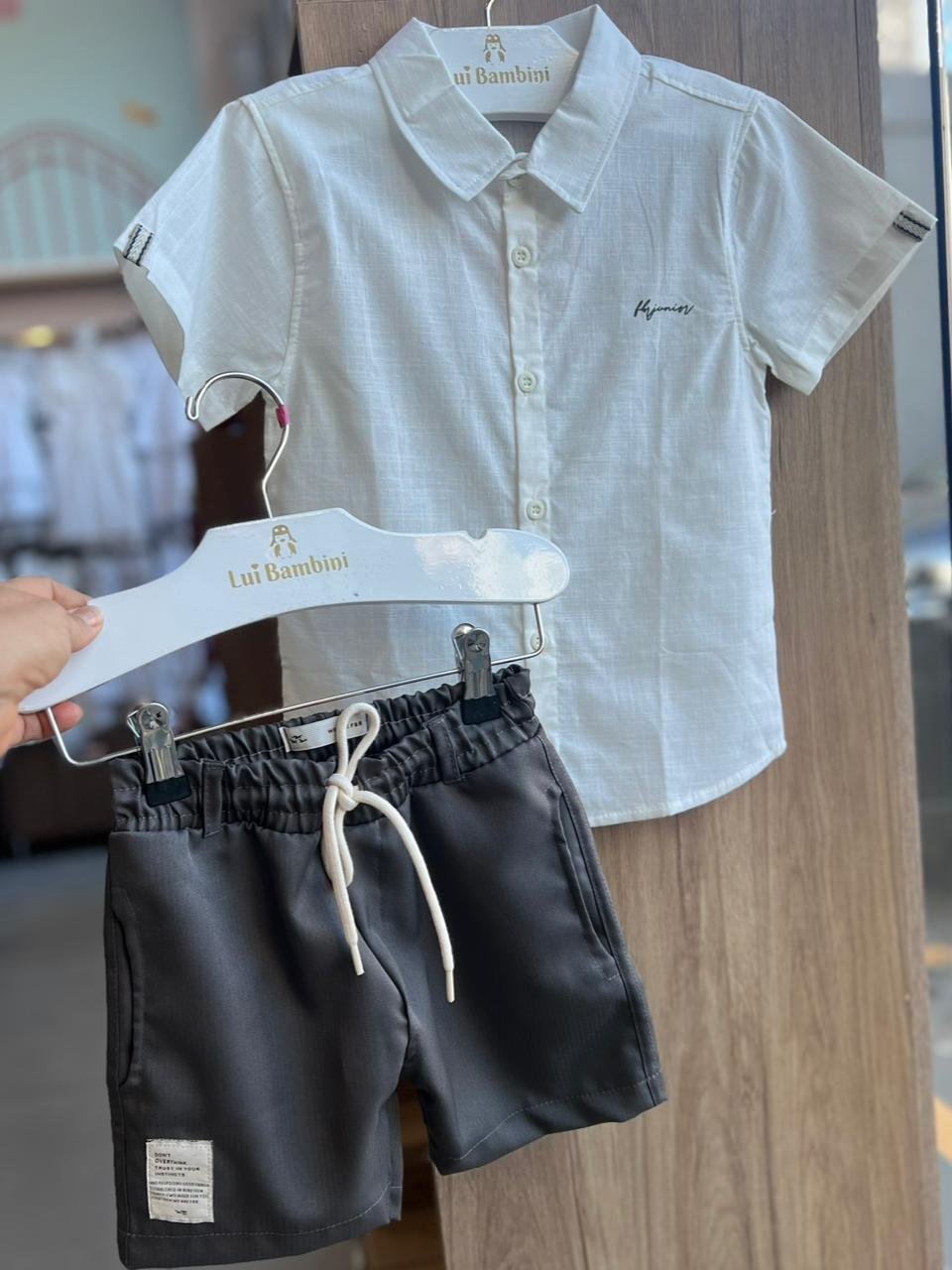 CONJUNTO CAMISA MANGA CURTA LINHO BOTÕES E BERMUDA MENINO FBR - OFF/CINZA