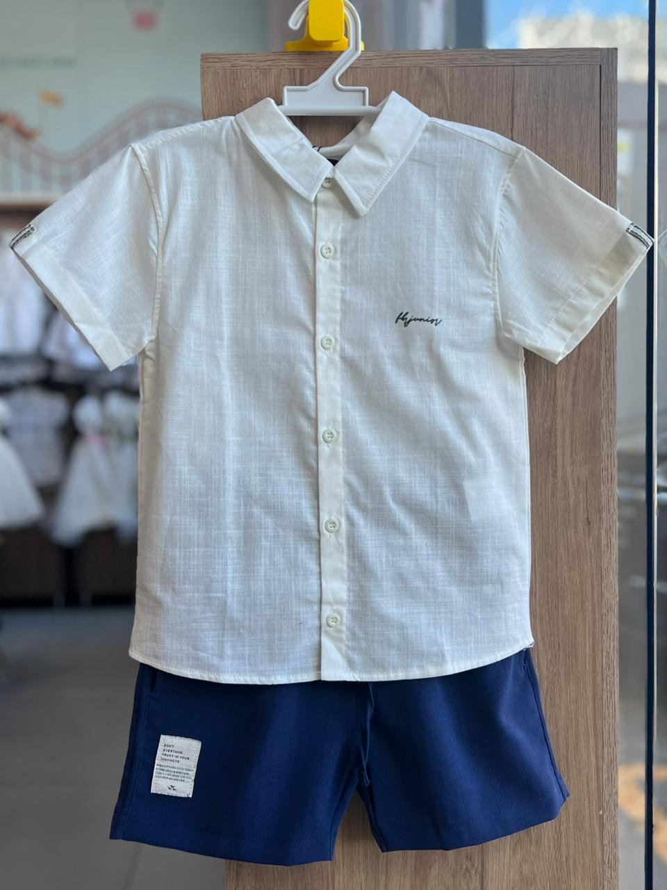 CONJUNTO CAMISA MANGA CURTA LINHO BOTÕES E BERMUDA MENINO FBR - OFF/AZUL