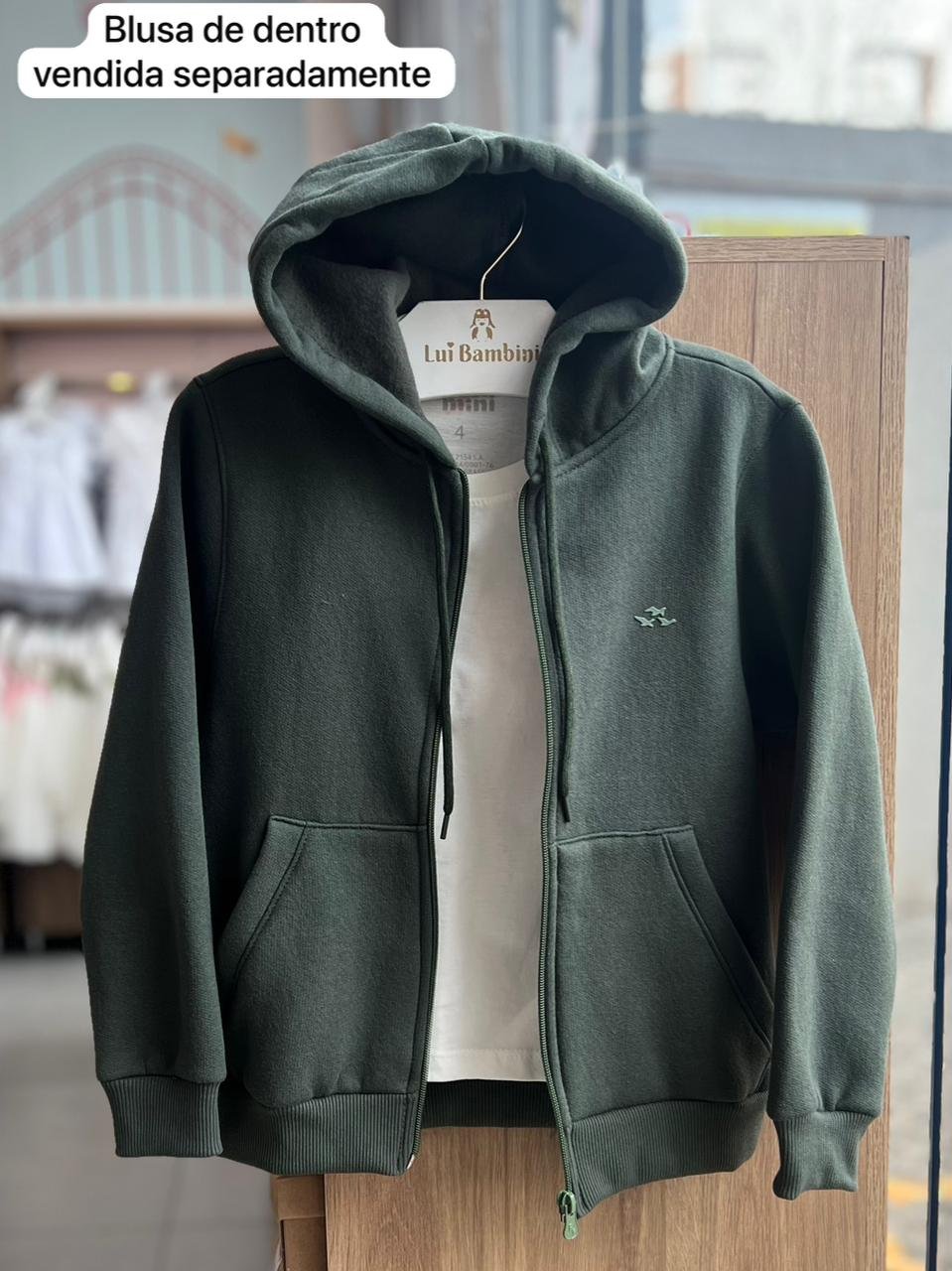 JAQUETA MANGA LONGA CAPUZ ZÍPER MOLETOM PASSAROS MINIMALISTA MENINO FBR - VERDE MILITAR