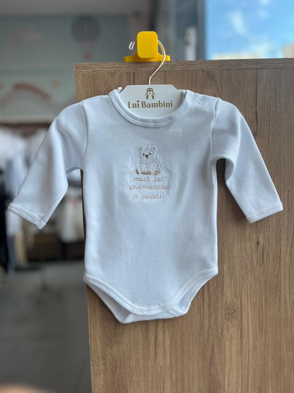 BODY MANGA LONGA EGYP BORDADO URSO VOCÊ FOI PROMOVIDO A PAPAI UNISSEX MINI BEAR - BRANCO